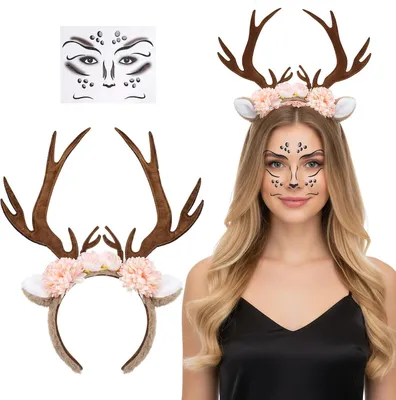 Produktbild von Reh-Kostüm für Damen, Einheitsgröße, mit Haarreif und Gesichtstattoo für Karneval