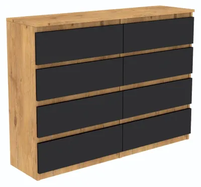Image de Commode LanceLot en chêne, noir, avec tiroirs, 120 cm, 8 tiroirs, spacieuse – FABRICANT