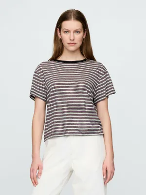 Produktbild von GAP Damen Leinen T-Shirt, kurzes Modell, Kurzarm, Rundhalsausschnitt, Gr. XS