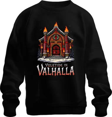 Obrázek produktu pro Yuletide in Valhalla Viking Nordic Christmas Raven Vintage Uni mikina, černá, S