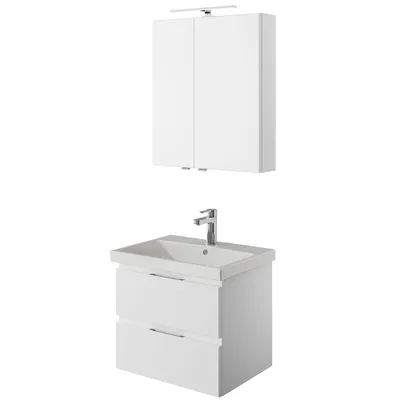 Produktbild von Einzelwaschplatz Set mit Waschbecken und Beleuchtung in weiß Glanz VILLATORO-66, B/H/T ca. 60/200/45 cm