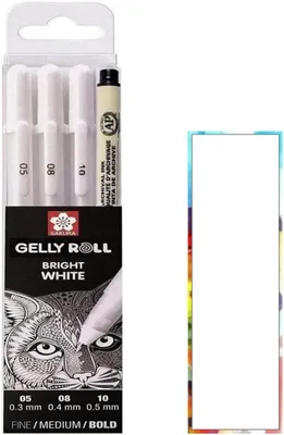 Imagen del producto de Sakura Gelly Roll Wit: Set de bolígrafos blancos en estuche, que incluye una variedad de tamaños (05, 08, 10) y un bolígrafo de tamaño 005