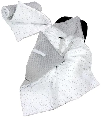 Produktbild von TupTam 2er SET Baby Decken Einschlagdecke 85x85 cm für Autositz Babyschale Babydecke Wiegendecke Minky Baumwolle, Farbe: Sterne Grau / Weiß, Größe: Herbst/Winter - 85 cm x 85 cm