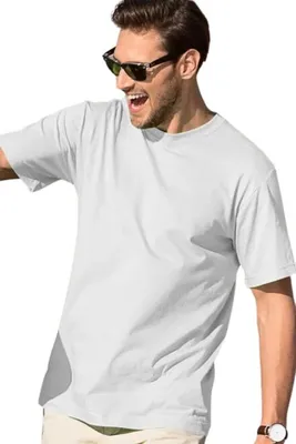 Zdjęcie produktu dla T-shirt męski na lato, 100% bawełna, bez nadruku, jednolity kolor, 145 g/m2, kolor biały, rozmiar 2XL
