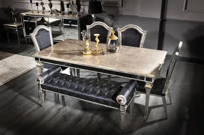 Obrázek produktu pro Casa Padrino barokní jídelní stůl antique silver 200 x 112 x v. 85 cm - Kuchyňský stůl z masivního dřeva se zrcadlovým sklem - Ušlechtilý nábytek do jídelny v barokním stylu