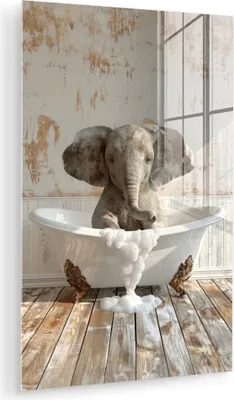 Produktbild von MuchoWow Glasbilder - Bilder auf Wandbild - Foto auf Glas Vintage - Elefant - Badewanne - Schaumstoff - Wildlife 20x30 cm Wanddekoration aus Glas - Acrylglasbild - Acrylbilder - Acrylglas