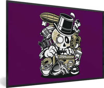 Produktbild von MuchoWow® MuchoWow® Gerahmtes Poster Totenkopf - Radio - Vintage 30x20 cm - Poster mit zchwarzem Bilderrahmen - Kunstdruck - Bild-Poster