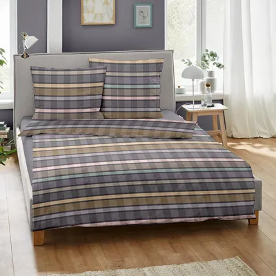 Produktbild von Dormisette Mako-Satin Bettwäsche Streifen lila 135x200 cm + 80x80 cm
