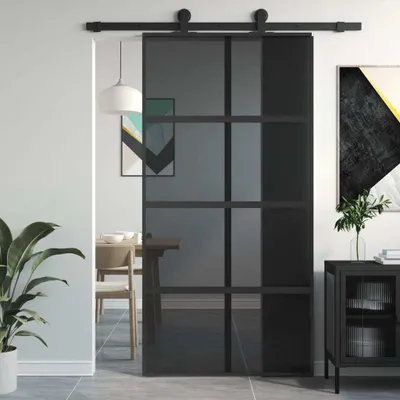 Produktbild von Cloris Designermöbel Schiebetür Schwarz 102,5x205 cm Hartglas und Aluminium 2024 Neu