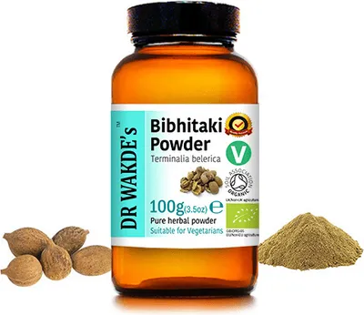 Produktbild von DR WAKDE'SBibhitaki Fruchtpulver (Terminalia belerica) 100 g (3,5 Unzen) | Reines, rohes und getrocknetes Pulver | Ayurvedisches Kraut | Vegan