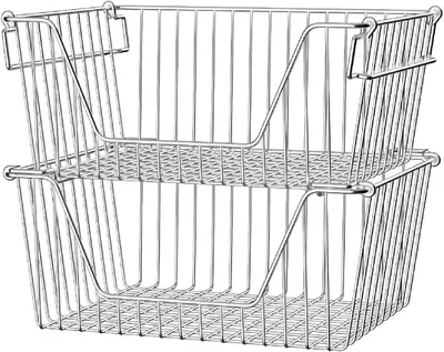 Image de Panier de rangement, lot de 2, empilable, en métal, pour la cuisine