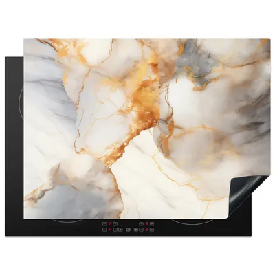 Produktbild von KitchenYeah© Herdabdeckplatte Marmor - Grau - Gold , 71x52cm, Küche Deko, Glaskeramikkochfeld Herdabdeckung, Abdeckplatte fùr Kochfeld