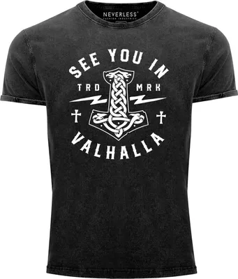 Neverless Maglietta Uomo 'See You In Valhalla' - Stile Vikings Con Spada E Rune, Nero, Taglia M