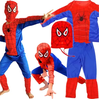 Produktbild von Spiderman-Kostüm für Karneval, Verkleidungskostüm, Spiderman-Maske, 3-in-1-Kostüm für Kinder (Größe M)
