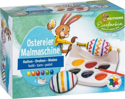 Produktbild von HEITMANN Malgerät - Mal mit Mir! - Ostereier-Malmaschine - 6 flüssige Eierfarben - Pinsel - auch für Linkshänder