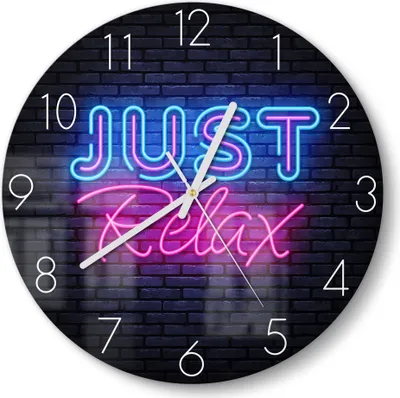 Produktbild von DEQORI Glasuhr Ø30 cm Zahlen 'Spruch im Neon-Design' Wanduhr Glas Uhr Design leise