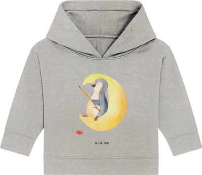 Produktbild von Mr. & Mrs. Panda Organic Baby Hoodie Pinguin Mond 24. - 36. Monat - Heather Grey - Geschenk, Erschöpft, Süßigkeiten, Nachtruhe, Spruch, Schlafzimmer, Kapuzensweatshirt