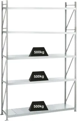 Produktbild von Schulte Weitspannregal mit Stahlpaneelen WS 3000 | Grundregal | HxBxT 300x200x80cm | 5 Ebenen | Fachlast 500kg | Verzinkt