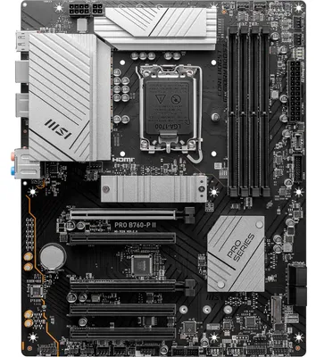 Produktbild von MSI PRO B760-P II - Motherboard - ATX - LGA1700-Sockel - B760 Chipsatz - USB 3.2 Gen 1, USB-C 3.2 Gen2 - 2.5 Gigabit LAN - Onboard-Grafik (CPU erforderlich) - HD Audio (8-Kanal)
