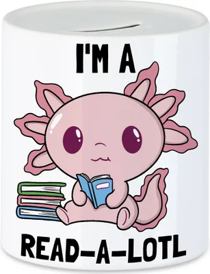 Produktbild von I am a read a lotl Spardose Bücherliebe Bücherwurm Würmchen süßes Motiv lesen macht Spaß Bücher