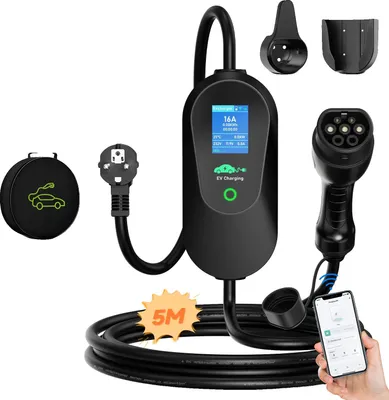 Immagine prodotto di Caricabatterie per veicoli elettrici, controllo intelligente, regolazione flessibile della corrente, tipo 2 con circa 5m