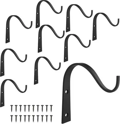 Immagine prodotto di 10 pezzi - Ganci decorativi - Supporti per piante - Decorazioni da parete in ferro - Supporti da parete per piante - Ganci da pastore, lanterne - Ganci da parete - Per piante sospese all'esterno, mangiatoie per uccelli, decorazioni rustiche per la casa - Nero - 10,5 x 8 cm