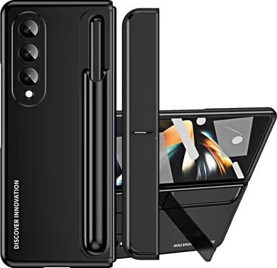 Image de Galaxy Z Fold4 Housse, PC galvanisé Porte-stylo intégré & support avec protection d'écran Housse de protection pour Samsung Galaxy Z Fold 4 5G Noir