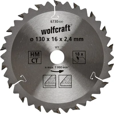 Obrázok produktu pre wolfcraft karbidový pílový kotúč, 18 Z, Ø 130x16x 2,4 mm