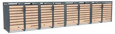 Zdjęcie produktu dla Westmann metalowy kosz na śmieci Lacina 8x240 L antracyt/drewno 80x528x116 cm
