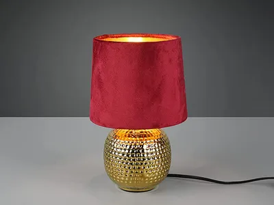 Produktbild von LED Tischleuchte Landhaus Stil Rot/Gold Keramikfuß Samtschirm Nachttischleuchte