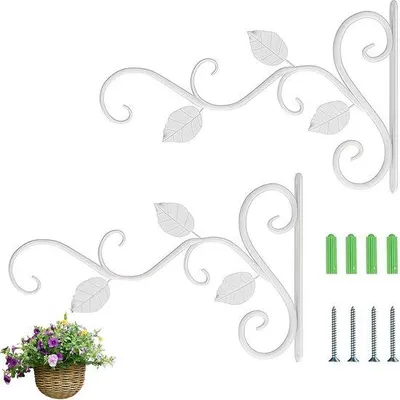 Produktbild von 2 Stück Eisen Wand Haken, Hangende Pflanzenhaken, Gietijzeren Wand Haken, Pflanzenhalter für Hangende Pflanzenkörbe, Pflanzenspitzen (Weiß)