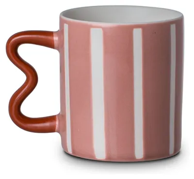Produktbild von Estia | Becher - Kaffeebecher - Teebecher aus Porzellan - 450ml - rosa weiß - Trinkbecher - Streifen