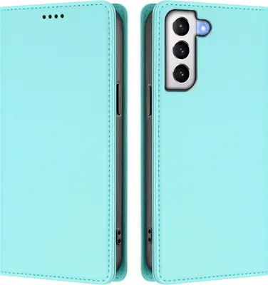 Produktbild von Handyhülle für Samsung Galaxy S21 5G, Kunstleder Klapphülle Stoßfeste Magnetische Hülle mit Ständer Türkis