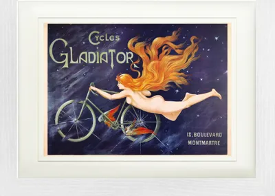 Obrázek produktu pro Historické reklamní plakáty Zarámovaný obraz s jemným paspartováním | Obrazy na zeď | V rámu - Cyklista Gladiátor, Nymfa s červenými vlasy a kolem, 1895 (30 x 40 cm)
