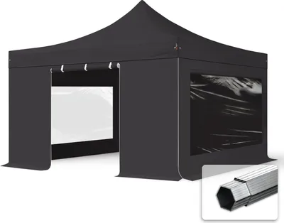 Produktbild von TOOLPORT 4x4m Aluminium Faltpavillon, inkl. 4 Seitenteile, schwarz