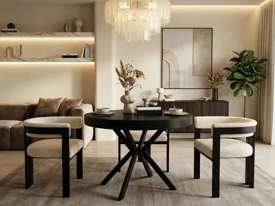 Produktbild von Runder Ausziehbarer Esstisch - Loft Style Tisch mit Metallbeinen - 120 bis 200 cm - Industrieller Tisch für Wohnzimmer - Kompakt - 120 cm - Schwarz