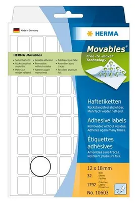 Obrázok produktu pre HERMA viacúčelové etikety 12x18 mm biele pohyblivé/odnímateľné matné 1792 ks - biele - papier - Nemecko - 12 mm - 18 mm - 1792 ks