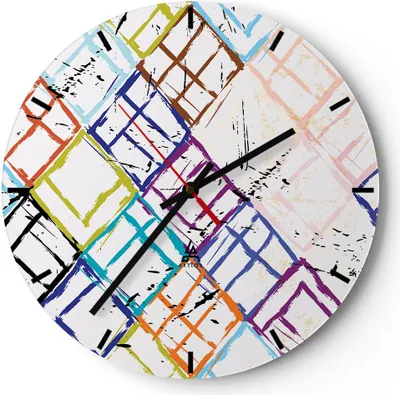Produktbild von Wanduhr - Rund - Glasuhr - Abstraktion modern - 40x40cm - Schleichendes Uhrwerk - Lautlos - zum Aufhängen bereit - Dekoration Modern - Wanddekoration aus Glas - C3AR40x40-3765