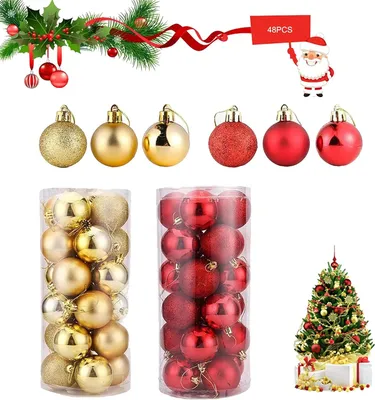 Produktbild von Set mit 48 wetterfesten, unzerbrechlichen Christbaumkugeln aus Kunststoff