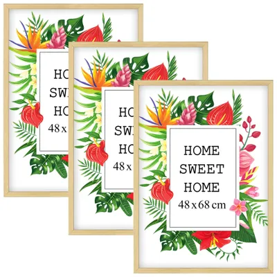 Obrázok produktu pre Sada 3 drevených rámov na obrazy MG Design, rozmery 40 x 60 cm – Vyrobené z prírodného dreva s akrylovým sklom, vhodné na zavesenie aj na postavenie, pre fotografie, plagáty a puzzle