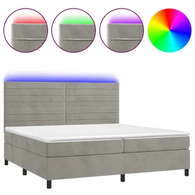 Image de vidaXL Lit boxspring avec matelas & LED gris clair 200x200 cm velours