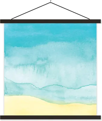 Produktbild von MuchoWow® Textilposter Strand - Meer - Aquarell 60x60 cm mit schwarzem Rahmen - Posteraufhänger
