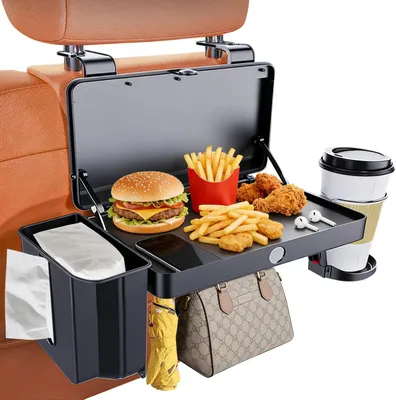 Image de Organisateur de tablette pour voiture, avec compartiment de rangement, porte-gobelet et poubelle, universel pour siège arrière