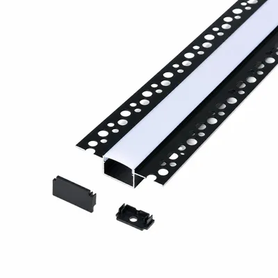 Obrázok produktu pre MasterLED profil na sadrokartón, hliník, čierny, 1 m – LED lišta, profil na suchú výstavbu s mliečnym krytom – vrátane koncových krytiek a držiaka