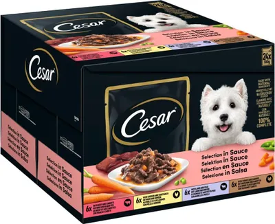 Produktbild von CESAR® Portionsbeutel Multipack Selection in Sauce 4 Varietäten 24 x 100g