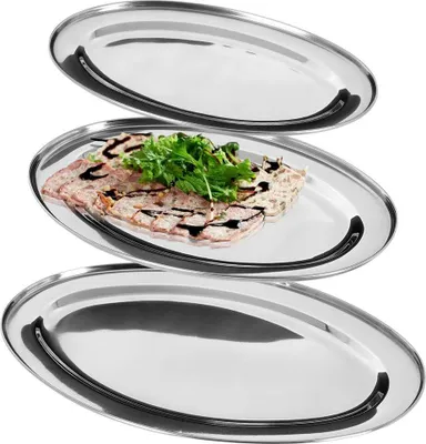 Produktbild von Excellent Houseware Servierplatte Servierteller Kellnertablett Serviertablett oval silbern aus Edelstahl 3 St.