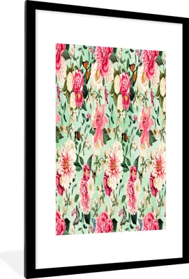 Produktbild von MuchoWow® MuchoWow® Gerahmtes Poster Blumen - Lilie - Rosa - Schmetterling 60x90 cm - Poster mit zchwarzem Bilderrahmen - Dekoration - Wandposter Wohnzimmer - Hochwertig