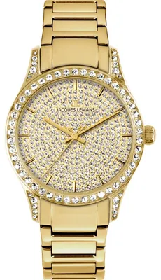 Jacques Lemans 1-2191C Damenuhr Quarz Venice Goldfarben mit Glitzer 1