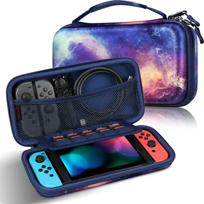Produktbild von Fintie Tasche für Nintendo Switch - Tragetasche Aufbewahrungstasche Hülle Case mit 10 Spielkartenhaltern und Haltegurt für die Nintendo Switch Konsole Joy-Con & Accessoires, (Z- Die Galaxie)