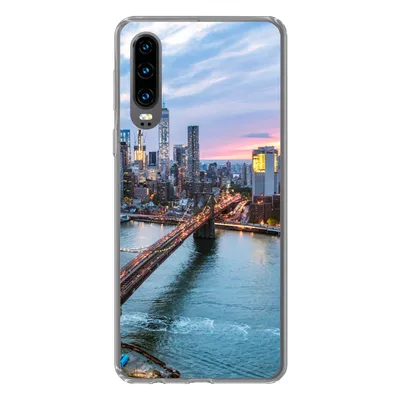 Produktbild von MuchoWow® Handyhülle Schutzhülle Hülle für Huawei P30 New Yorker Skyline an der Brooklyn Bridge Silikon Softcase Handy Hülle - Kartenbesitzer
